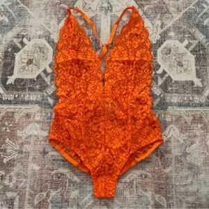 We Are HAH Hot As Hell Free People Comin in HAHT Lace Bodysuit Small New